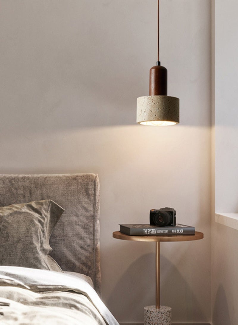 OSSO Nordic Modern Travertine LED Chandelier Natural Stone Shade Walnut Wood Pendant Light Wabi Sabi 3-Color Adjustable Flicker Free Hanging Light for Kitchen Island Dining Room Bedroom Hallway - Image 2